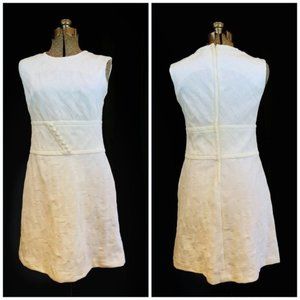 VTG 60's 70's Ivory Textured Poly Shift Dress XS